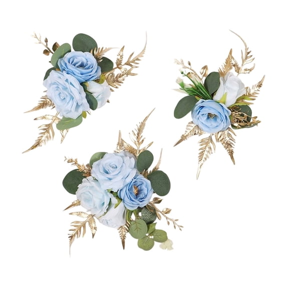 3Pc Artificial Forest-Themed Red Rose Flower Cake Decoration, Realistic Faux Floral Ornament For Wedding Chair Back Hanging, Party Table Centerpiece, Wedding Decoration Set With