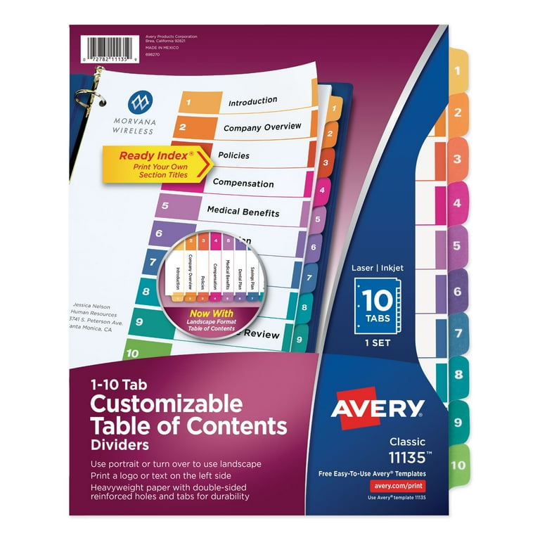 Customizable TOC Ready Index Multicolor Tab Dividers, 10-Tab, 1 to 10, 11 x 8.5, White, Traditional Color Tabs, 1 Set Customizable TOC Ready Index Multicolor Tab Dividers, 10-Tab, 1 to 10, 11 x 8.5, White, Traditional Color Tabs, 1 Set