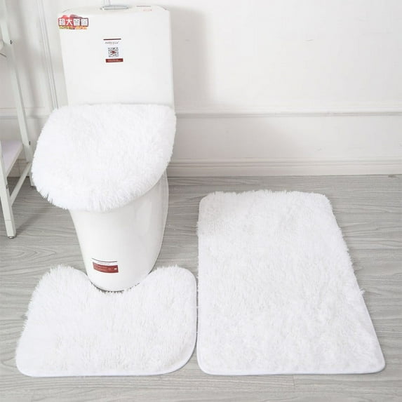 3Pc Bathroom Set Rug Mat, Toilet Lid Cover, Bathmat Plain Solid Color, 50Cm X 83Cm, Complete 3-Piece Bathroom Floor And Lid Coverage Set