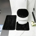 thumbnail image 1 of 3Pc Bathroom Set Rug Mat Toilet Lid Cover Plain Solid Color Bathmats, 3 Pieces Rectangular U-Shaped Toilet Mat Toilet Lid Cover, 50Cm*83Cm, Black, 1 of 5