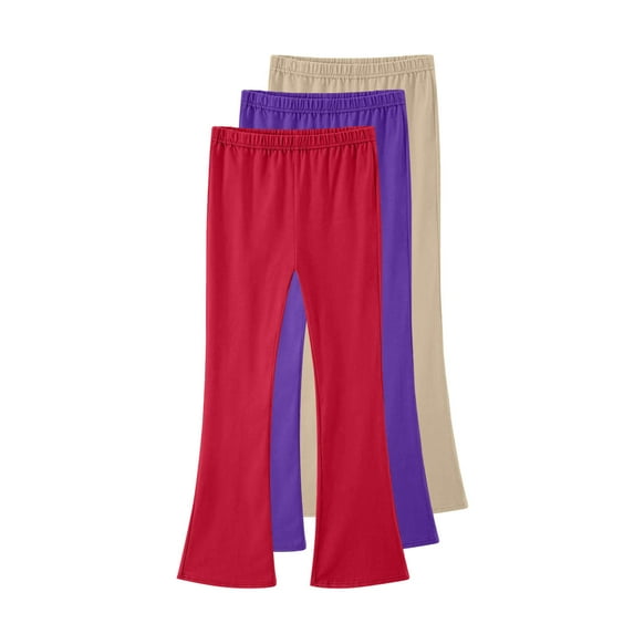 3Pc Children's Leggings Pants Solid Color Lightweight Breathable Pant for Girls Casual Elastic Waist Slim Leg Legging Khaki 3-4 Years