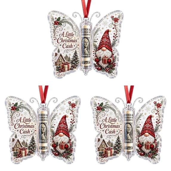 3Pc Christmas Cash Gift Butterfly Ornament, Christmas Cash Holder With Built-In Clear Compartment, Acrylic Holiday Money Holder Ornaments