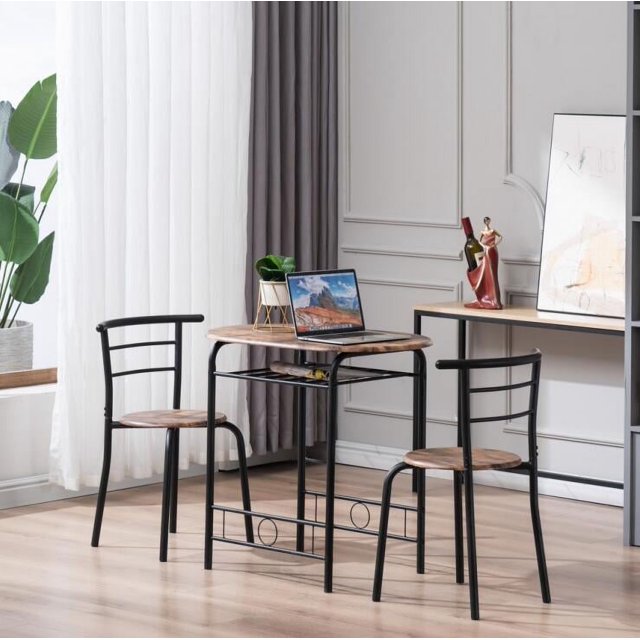 3Pc Dining Table Set Breakfast Table Living Room Furniture 2 Chair w/Curved Back
