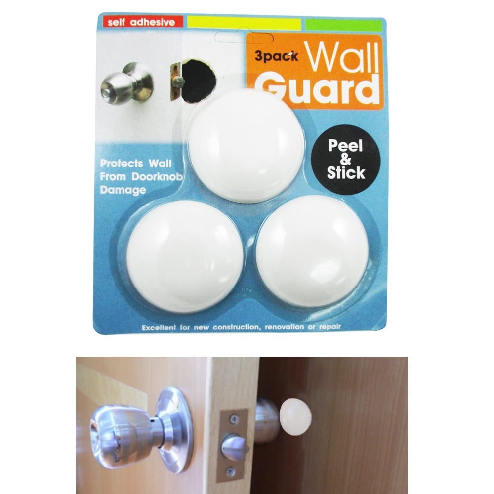 3Pc Door Knob Wall Shield Round White Self Adhesive Protector Prevents