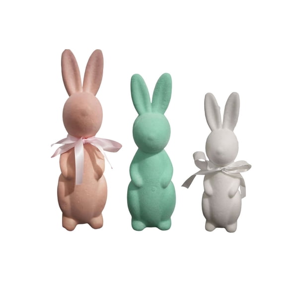 3Pc Flocked Easter Bunny Decorations, Separable Plush Rabbits, Spring Decor Scene Setup For Home Garden Party, Gift For Easter Enthusiasts, Housewarming Gift For Easter