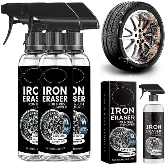 3Pc Iron Eraser Spray, 12 Fl.Oz Iron Eraser Iron And Rust Remover For Car Wheels And Paint, Iron Out,Iron Cleaner,Iron Remover Car Detailing,Iron Power Rust Remover,Iron Powder Rust Remover