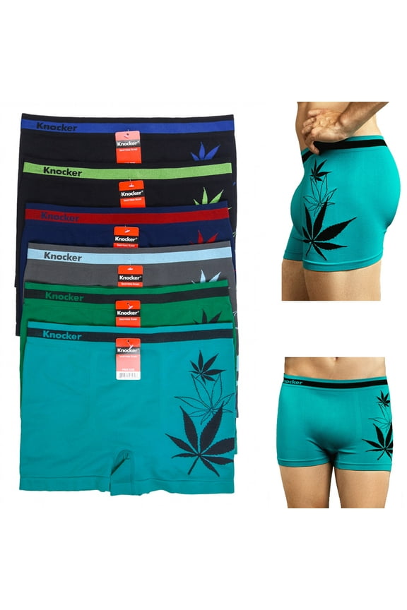 3Pc Mens Boxers Seamless Spandex Boxer Briefs Underwear Marijuana Leaf Calzones