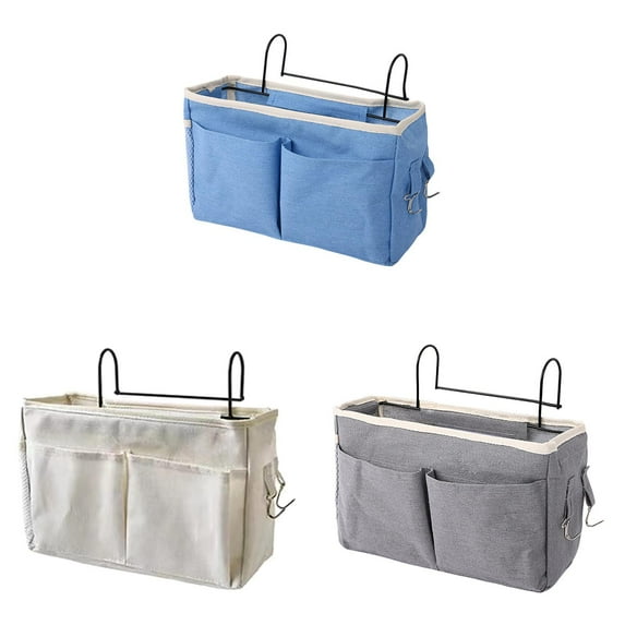 3Pc Multifunctional Bedside Hanging Bag College Dormitory Bedside Fabric Hanging Basket Bed Sundries Storage Bag - 3Pc Bed Organizer Hanging with Metal Hooks Bedside Storage Bag Dorm Rooms