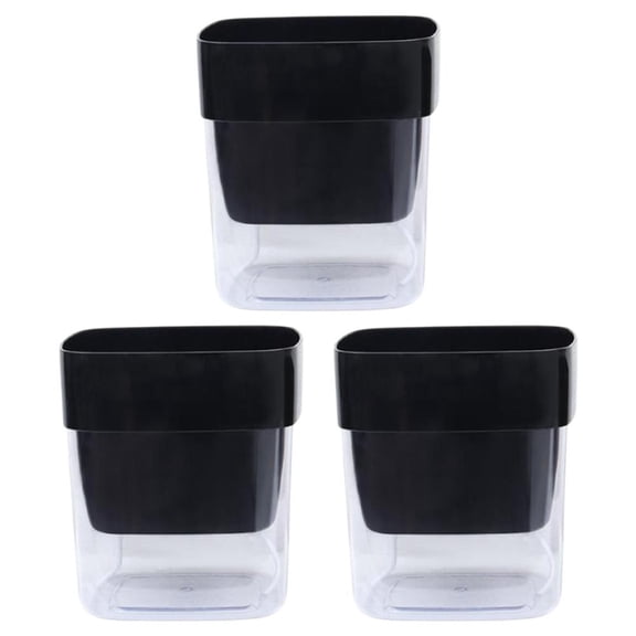 3Pc Self Watering Pots with Drainage Visible Reservoir Double Layer Pots Plastic Black