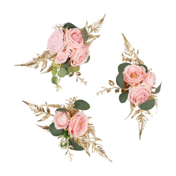3Pc Simulation Flowers Cake Decorations, Rustic Wedding Chair Back Floral Hanging Ornaments, Party Arrangement Decor For Events, 3Pc Pink Simulation Flowers