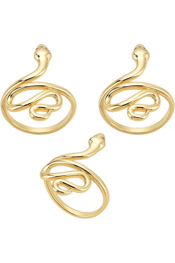 3Pc Snake Ring Gold Brass Adjustable Statement 16.7mm Diameter Snake Wrap Ring Retro Gothic Vintage Animal Stacking for Men Women Gift Jewelry Making Accessory Supplies