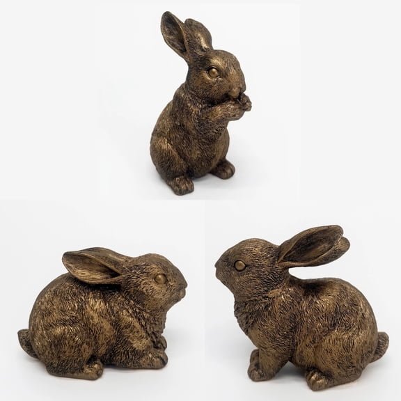 3Pc Spring Decor Bronze Resin Standing Bunny Tabletop Easter Decoration,Rabbit Easter Bunny Ornament For Desk Decor