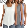 thumbnail image 1 of 3Pc Women's Summer Solid Color Round Neck Sleeveless Casual Tee Tank Top Set, Lightweight Breathable Cotton Blend, Loose Fit Basic Tops for Vacation Beach | CSEONE,White XL, 1 of 8