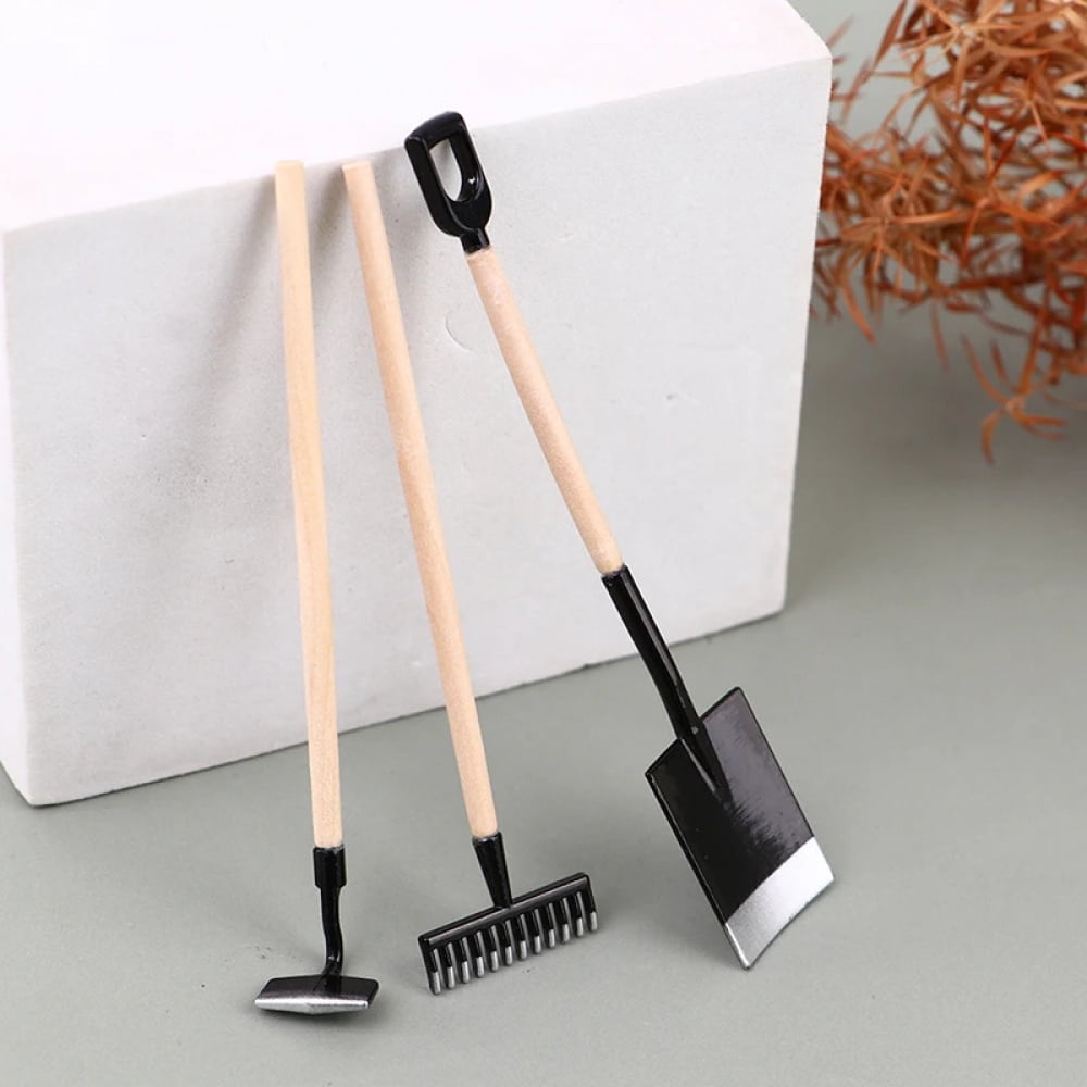 3Pcs 1:12 Dollhouse Miniatures Gardening Shovel Rake Hoes Farm Tool ...