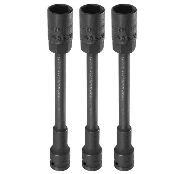 3Pcs 1/2" Drive 19mm Thin Wall 6 Point Deep Impact Socket Extra Long CR-V Steel