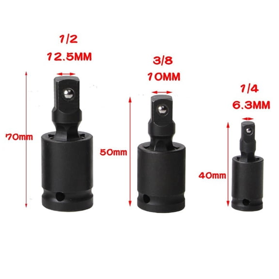 3Pcs 1/2 Impact Universal Joint Set 360 Degree Air Impact Wobble Socket Adapter