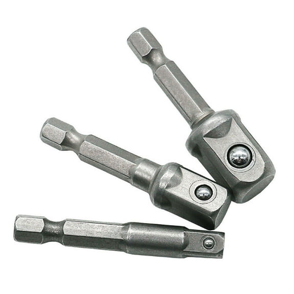 3Pcs 1/4 3/8 1/2 Socket Adapter Hex Shank Drill Bits Extension Rod Power Tools Grey