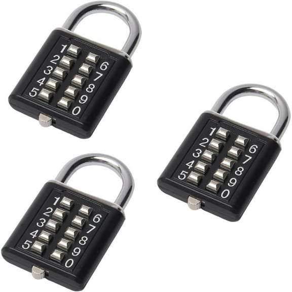 3Pcs 10-Digit Combination Padlock Push Button Lock for Locker Gym, Case, Drawer, Toolbox Black
