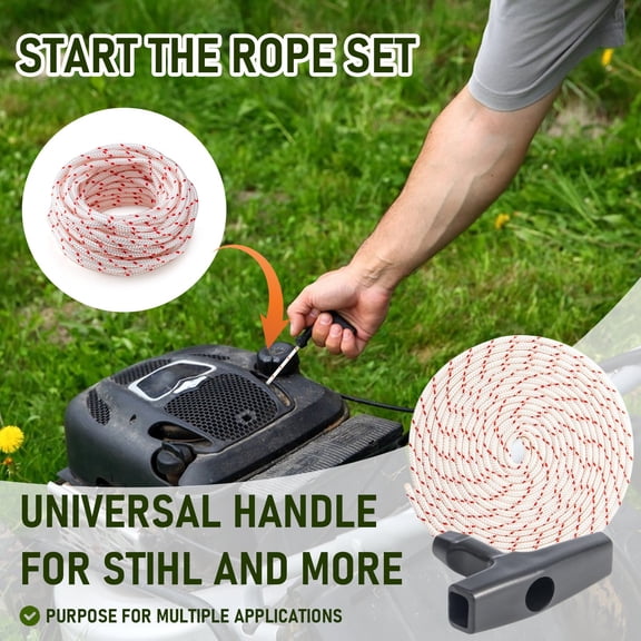 3Pcs 10 Ft Pull Cord Rope with Handle High Tensile Strength Universal Starter String for Mower Generator Chainsaw and Small Engines, 9/64（3.0mm）