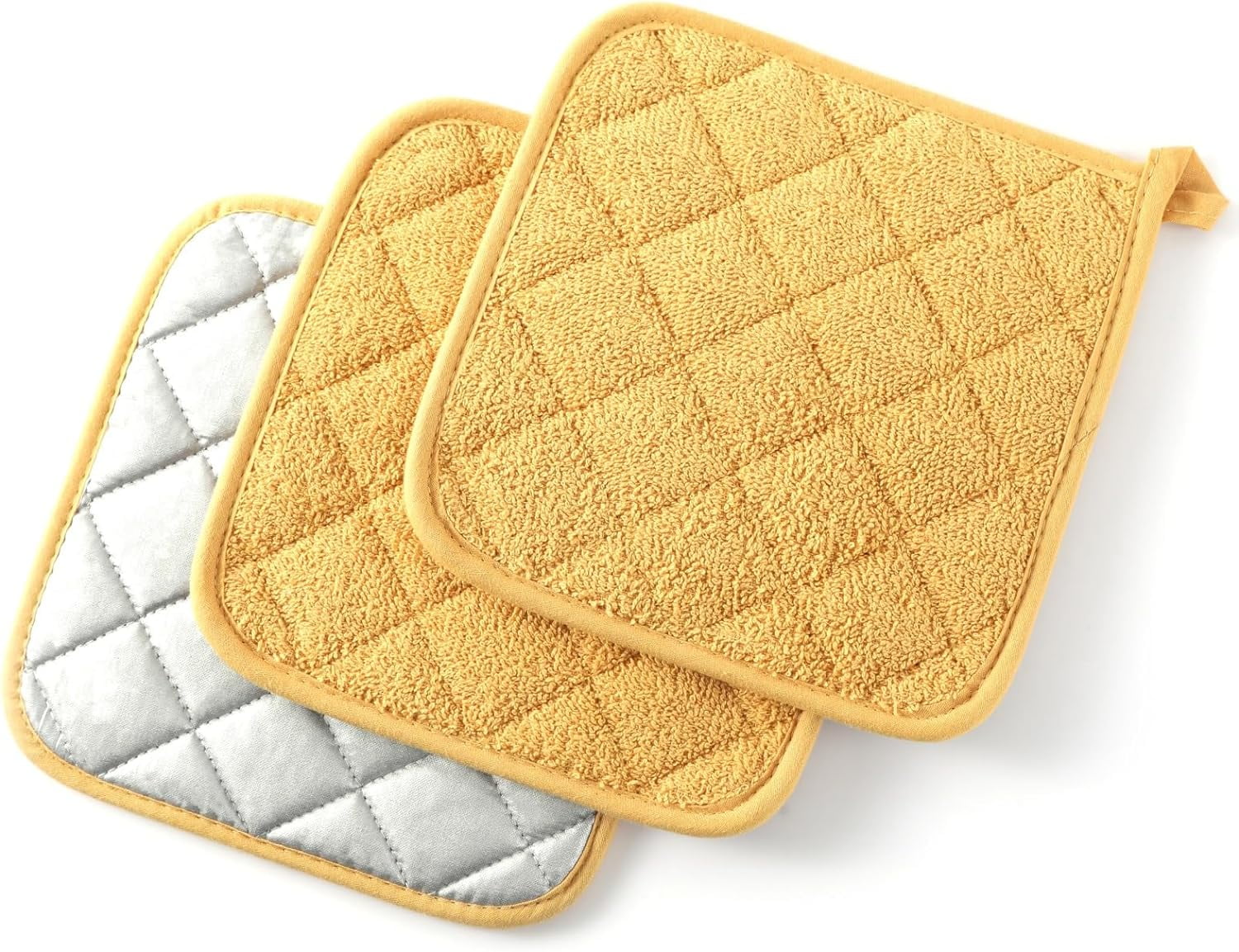 Yellow Quilted Cotton Pot Holders Set of 3