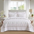 thumbnail image 1 of 3Pcs 100% Cotton Botanical Elegance Quilted Bedspread Set Embroidery Oversize Bedding Set for All Seasons, 1 of 12
