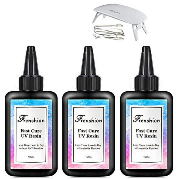 3Pcs 100G Lastest UV Hard Resin,Fastest Curing, Zero Yellewing Super Transparency Resin, Ultraviolet Solar UV Resin for Jewelry Making Casting & Coating,Craft DIY+Mini Lamp
