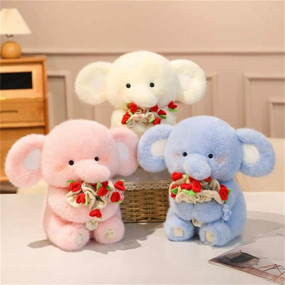 3Pcs 11.81Inch Valentines Elephant Holding Rose Bouquet Stuffed Animals Plush Toys, Kawaii Soft Plush Doll for Her/Girlfriend Lover Mom Teens Valentines Day Christmas Anniversary Gifts