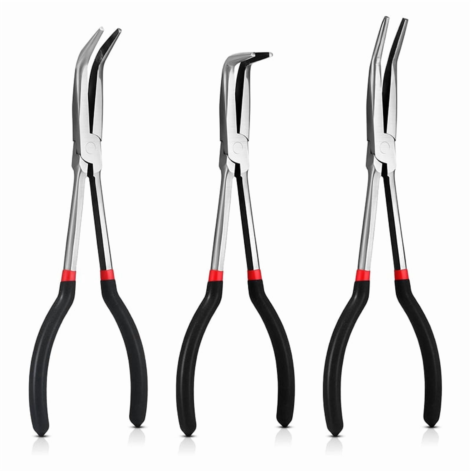 3Pcs 11 Inch Needle Nose Pliers Set 25° Bent Nose Pliers 45° Bent Nose Pliers 90° Bent Nose Pliers for Hardware Bending