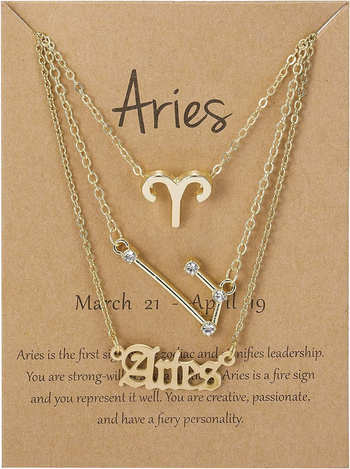 COLORFUL BLING Zodiac Sign Necklace - 12 Constellation Pendant On Gold Tone Chain With Gift Card