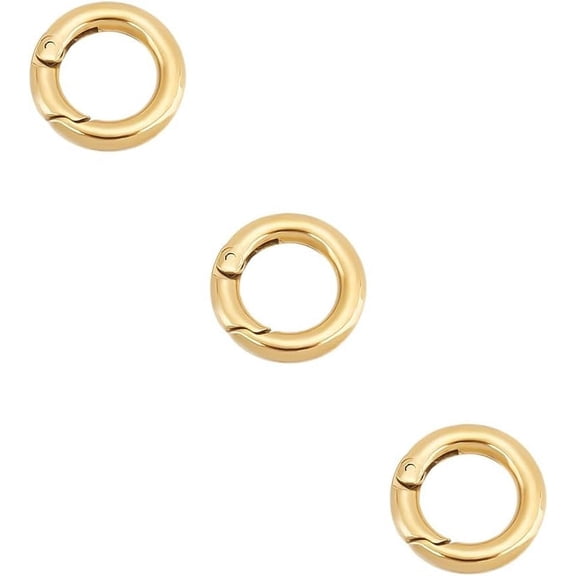 3Pcs 14K Gold Plated Spring O Rings Stainless Steel Spring Gate Rings Round Ring Snap Clip Spring Hooks Metal Split Rings Keyring Buckle
