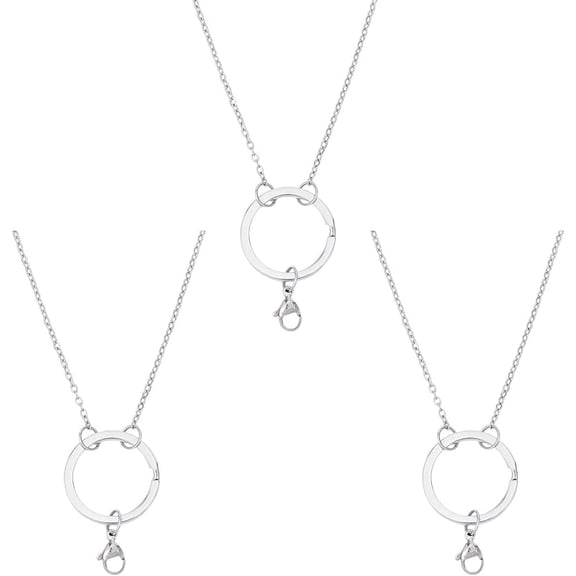 3Pcs 15inch Necklace for Floating Charm Lockets Rings 304 Stainless Steel Cable Chain for men Women Charm Necklace Link Chain with Alloy Split Key Rings and Clasps for Rings Keys Pendant Silver