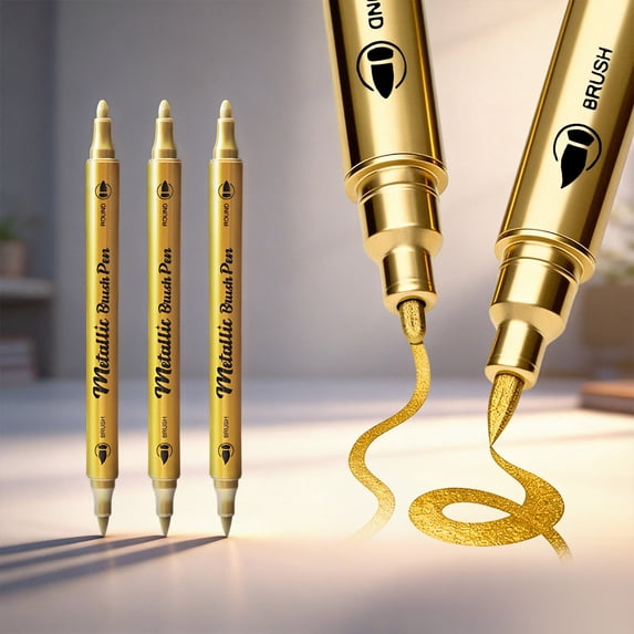 3Pcs 15ml Golden Acrylic Pigment Marker Pens Set, Fine Tip Quick Dry Permanent Gold Paint Markers, High Pigment Ink Art Pens for Paper Wood Glass Canvas Painting Crafts