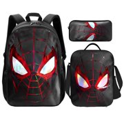 ALICE COMPANY 3Pcs 17-in Spiderman Backpack for Boys, Remarkably Cool Laser Color-changing Kids 3 Piece School Backpack Set with Lunch Box & Pencil Case for Kids Boys Teens A