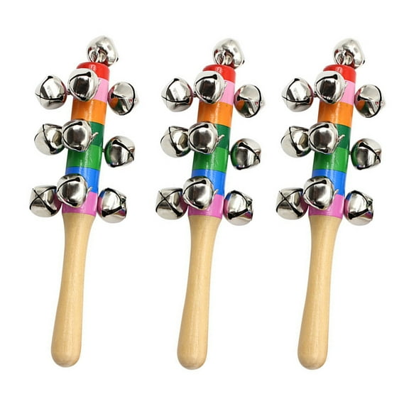 3Pcs 18x5cm Hand Sleigh Bells Wooden Handle School Desk Ringbell for Holiday Wedding Decoration Musical Toy