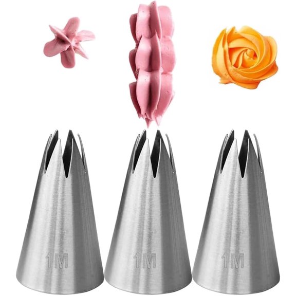 3Pcs 1M Stainless Steel Open Star Piping Tips Reusable Washable for Cake Cookie Baking Decoration