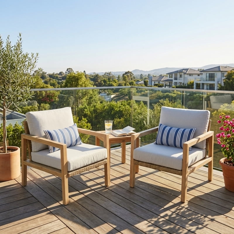 3Pcs 2 Arm Chairs & 1 Aluminum Small Coffee Table Chat Sets, Outdoor Dining Chairs with Cushions