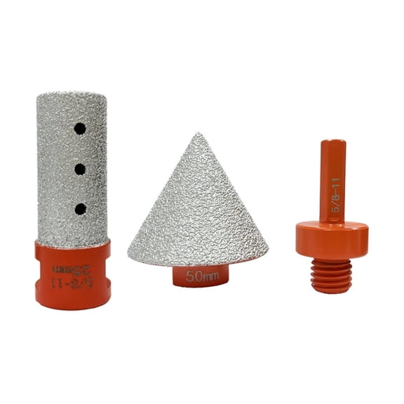 3Pcs 2" Diamond Beveling Chamfer Bits Tile Cone with 5/8-11 Thread Adapter 1" Diamond Finger Milling Bits for Existing Holes Enlarging Trimming in Tile Marble Porcelain Granite Ceramic