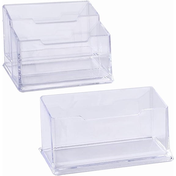 3Pcs 2 Styles Plastic Business Card Holder Clear Calling Cards Display Stand Desk Accessory Transparent Trapezoid Name Card Case Box Organizer Horizontal Countertop