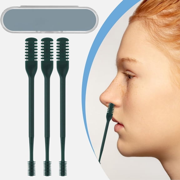 3Pcs 2-in-1 Nasal Hair Cutter,Travel Essentials for Women and Men,Manual Portable Nose and Ear Hair Removal Tool,Double Sided Manual 360° Rotating Nose Hair Trimmer with Storage Box,Dark Green
