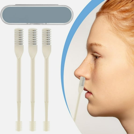 3Pcs 2-in-1 Nasal Hair Cutter,Travel Essentials for Women and Men,Manual Portable Nose and Ear Hair Removal Tool,Double Sided Manual 360° Rotating Nose Hair Trimmer with Storage Box,White,3.7"