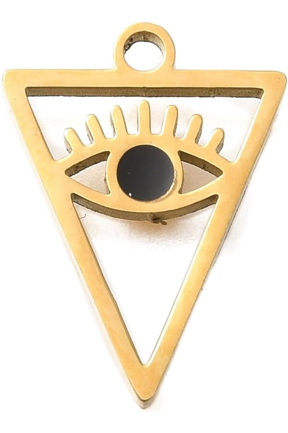 3Pcs 201 Stainless Steel Pendants Triangle with Eye Charm with Enamel 18K Gold Plated Pendant Ornament for Women Birthday Festival Elegant Gifts Jewelry 16x12x1.5mm Hole: 1.5mm