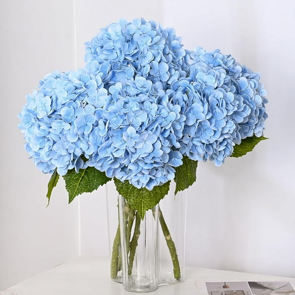 3Pcs 21in Hydrangea , Latex Real Touch Hydrangeas Lifelike Large Hydrangea Flowers for Home Decor Party Arrangements Wedding Bouquets Centerpieces (Blue)