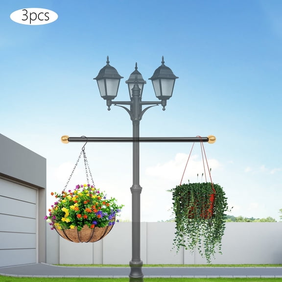 3Pcs 22.05in Lamp Post Cross Arms, Cross Arm Ladder Rest for Outdoor Lamp Posts and Poles (Black+Gold)