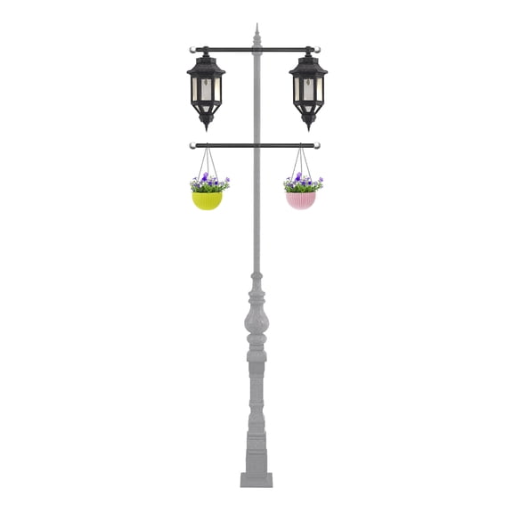 3Pcs 22.05in Lamp Post Cross Arms, Cross Arm Ladder Rest for Outdoor Lamp Posts and Poles (Black, Silver)