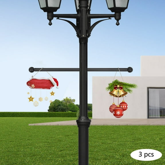 3Pcs 22.05in Lamp Post Cross Arms, Cross Arm Ladder Rest for Outdoor Lamp Posts and Poles (Black)