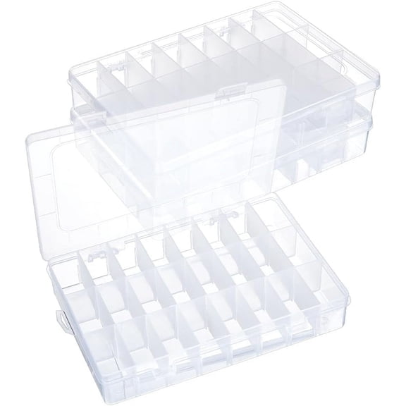 3Pcs 24 Grids Plastic Organizer Box Clear Plastic Jewelry Dividers Box Organizer Mini Tackle Box Jewelry Storage Container for Beads Art DIY Crafts Jewelry Fishing Tackle 7.87×4.09×1.46"