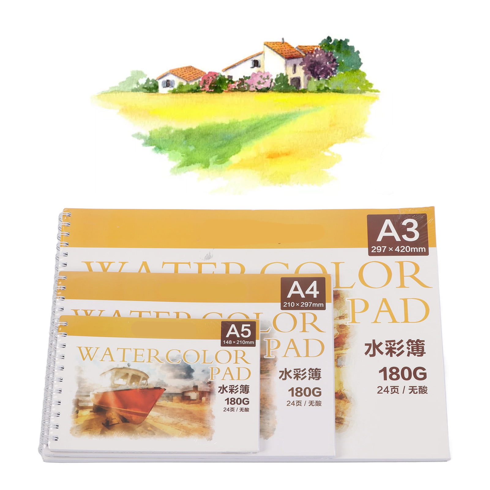 3Pcs 24 Sheet Watercolor Pad, 180g Acid Free Paper Watercolour Aquarelle Paper A3 A4 A5