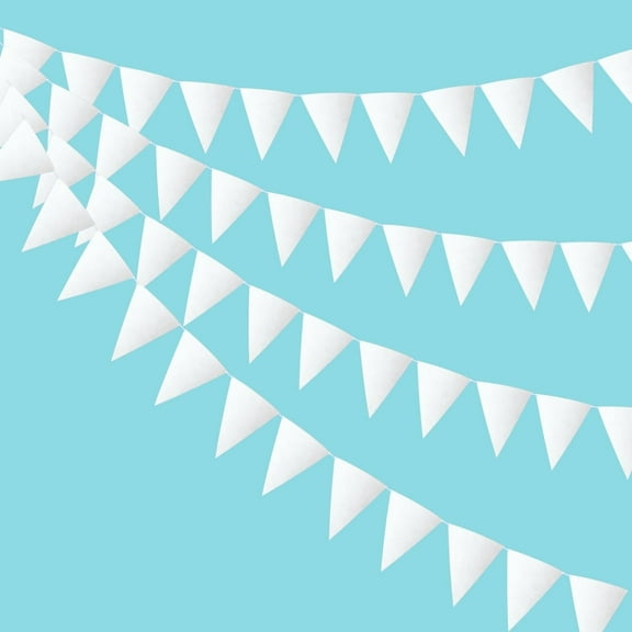 3Pcs 24Ft Pure White Pre-Strung Felt Hanging Pennant Banners Triangle Flag Bunting Garland Backdrop for Birthday Wedding Bridal Baby Shower Home Nursery Outdoor Garden Festivals Decoration