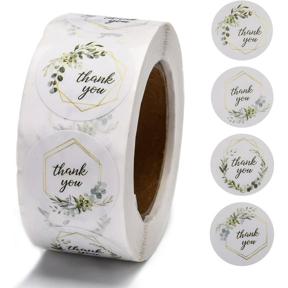 3Pcs 25mm 500 Labels Per Roll Thank You Flowers Stickers Adhesive Font Stickers Labels Round Small Business Stickers for Bakery Boutiques Retailers