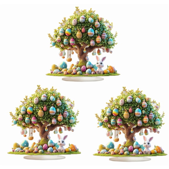 3Pcs 2D Acrylic Easter Egg Tree Desktop Decoration, Spring Holiday Ornament for Home Tabletop, Festive Party Decor, Colorful Egg Display for Seasonal Celebrations
